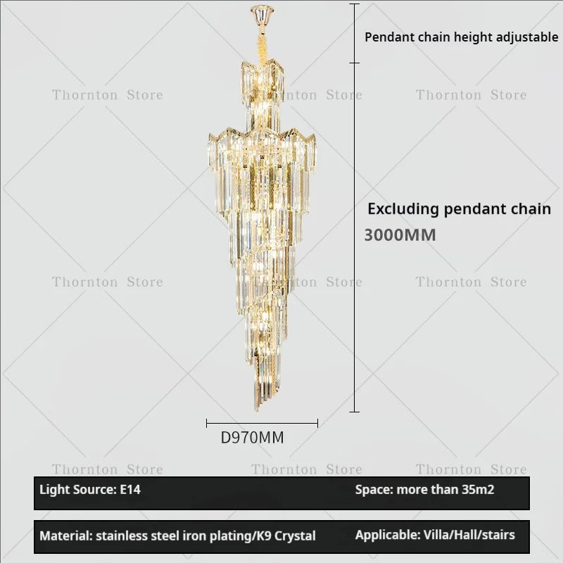 European Duplex Chandelier Light Luxury Atmosphere Villa Hotel Jump Floor Hollow Building In The Middle Floor Crystal Chandelier