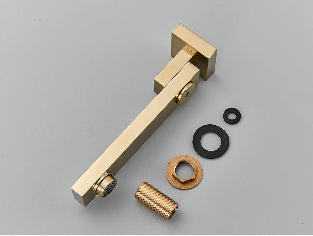 POIQIHY Brushed Golden Shower Faucets Wall Mount Concealed Shower Set Rainfall Bath Shower Mixers 2-3 ways Bathroom Mixer Tap