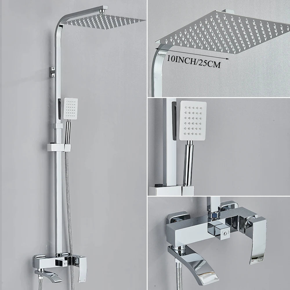 Matte Black Rainfall Shower Faucet Set 8/10/12 Inch Showerhead High Pressure Stainless Steel Rotate Spout Bath Shower Mixer