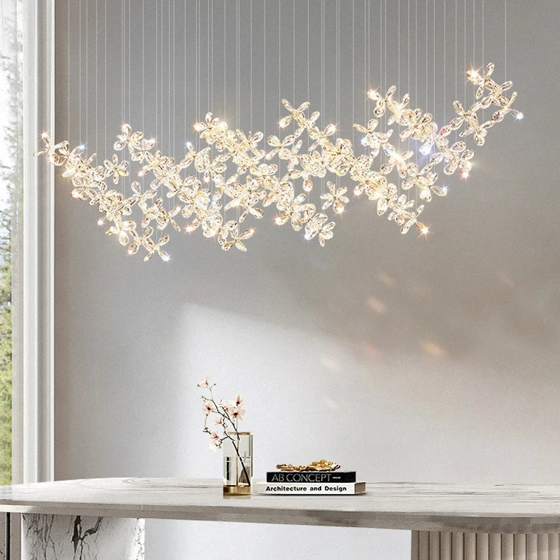 Modern Luxury Crystal LED Chandelier Large Home Design Flower Shaped Crystal Decorative Lighting Fixture For Restaurant Barl