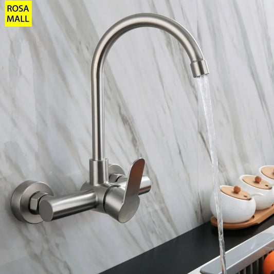 Wall Mounted Kitchen Faucet Wall Kitchen Mixers Kitchen Sink Tap 360 Degree Free Swivel Flexible Hose Double Holes Water Taps