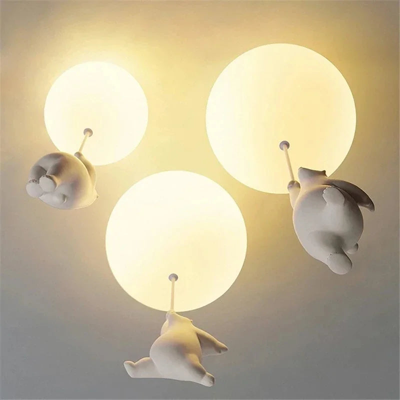 Designer Polar Bear Cartoon Pendant Chandelier for Kid Children Kindergarten Living Room Environment-friendly Resin LED Lamp