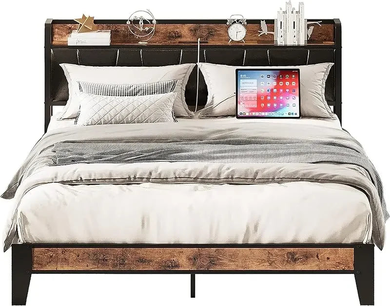King Size Storage Bed Frame with Charging Station