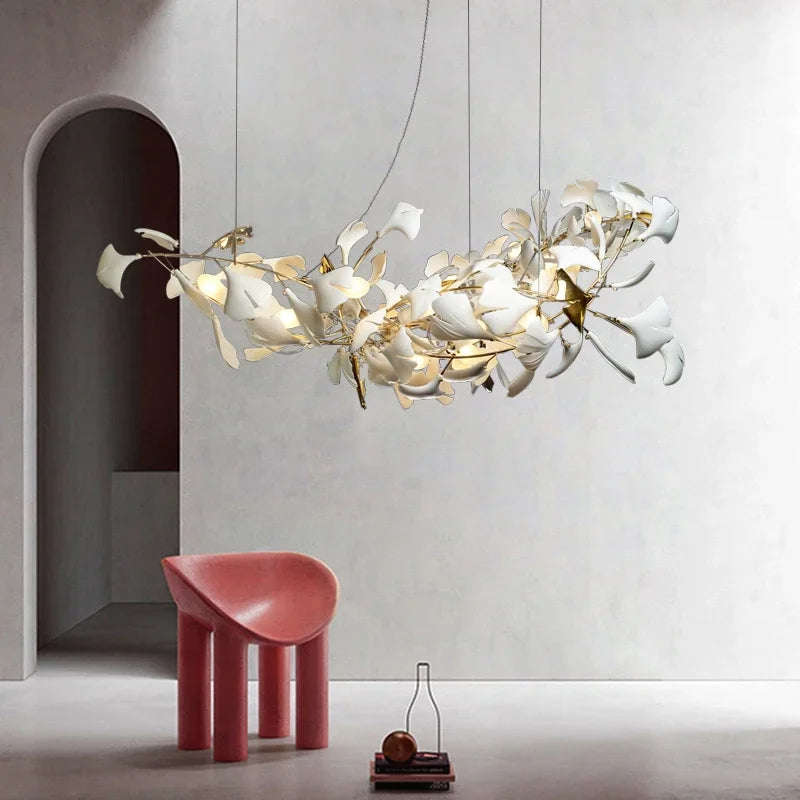 Round Ginko Leaf Chandelier Light For Bedroom Living Dining Room Modern New Porcelain Leaves Pendant Lights Hanging Chandeliers