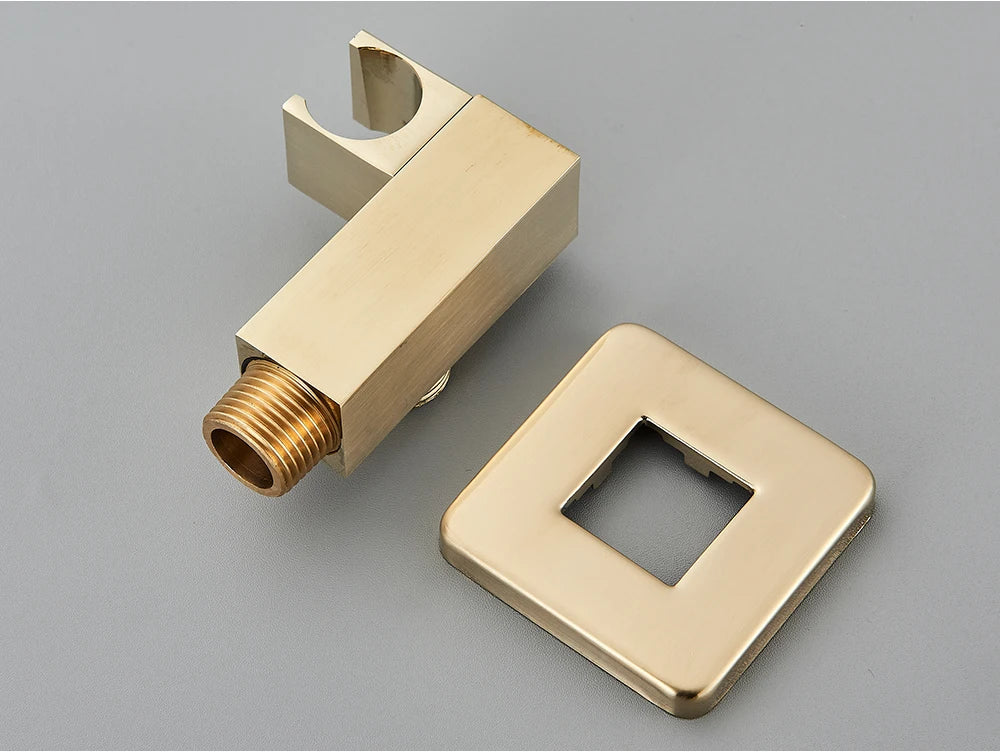 POIQIHY Brushed Golden Shower Faucets Wall Mount Concealed Shower Set Rainfall Bath Shower Mixers 2-3 ways Bathroom Mixer Tap