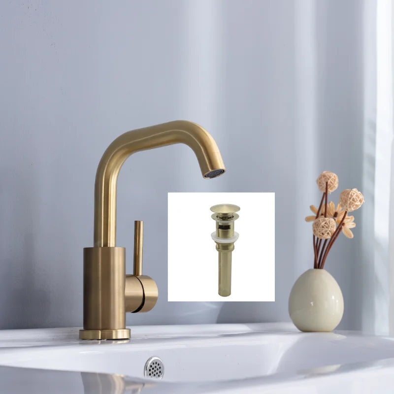 Bathroom Faucet  Brushed Gold Bathroom Basin Faucet Cold And Hot Sink Mixer Sink Tap Single Handle Deck Mounted Water Tap
