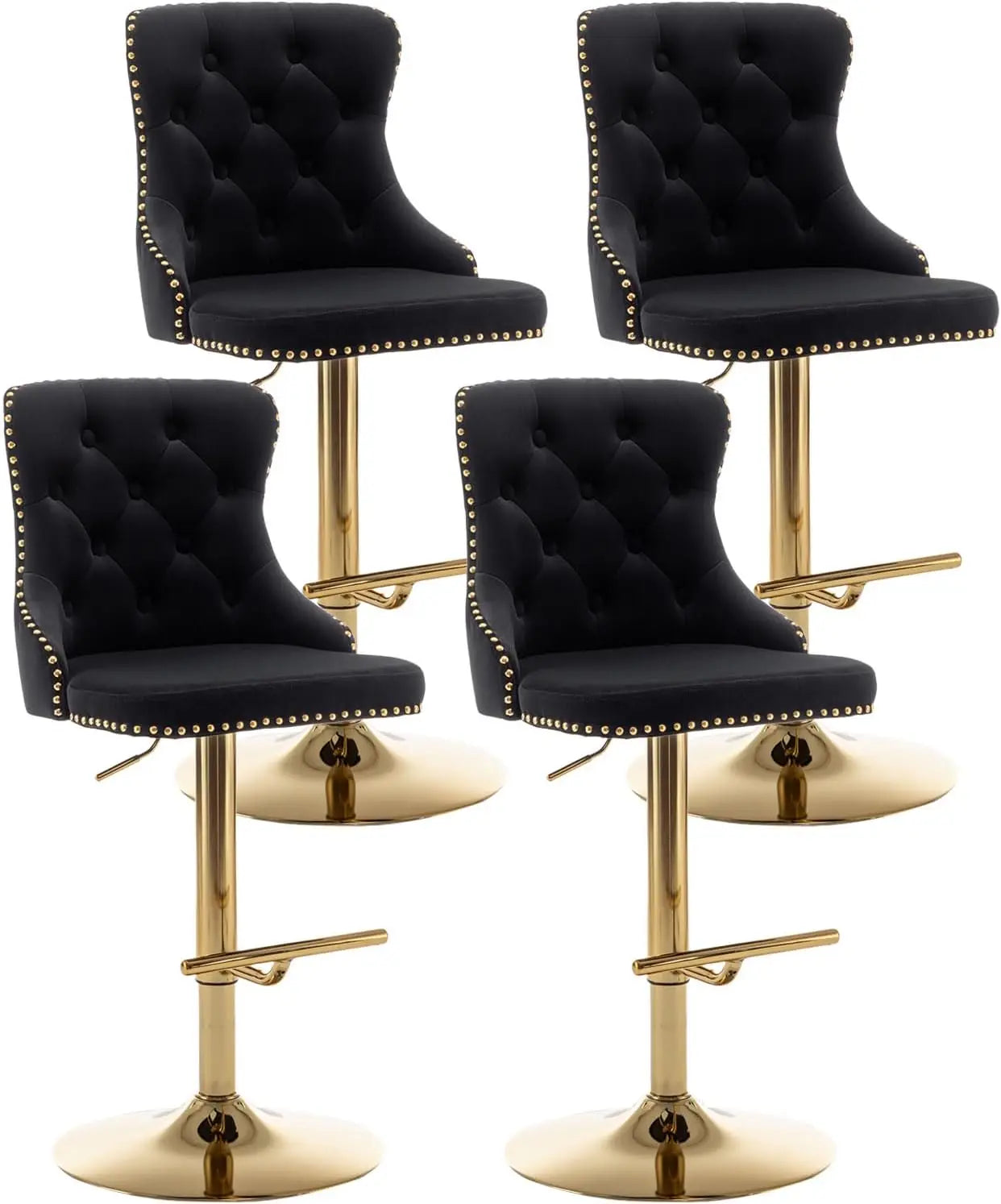 Velvet Button & Nailheads Trim Bar Stools Set of 4 Counter Height Bar Stools