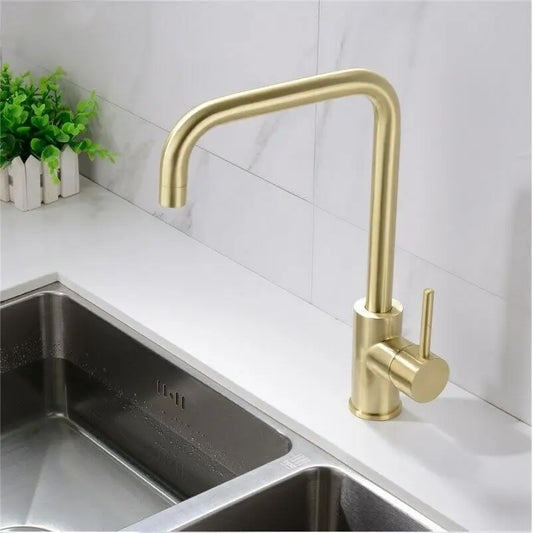Kitchen Faucets Gold Square Single Handle Sink Faucet Stainless Steel Hot and Cold Deck Mount Water Taps Grifos De Cocina