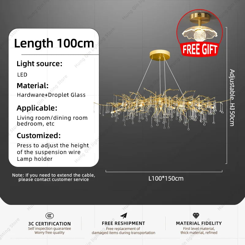 Hanging Chandelier for Living Room Dining Room LED Chandelier Hanging Ceiling Pendant Light Luxury Led K9 Crystal Pendant Light
