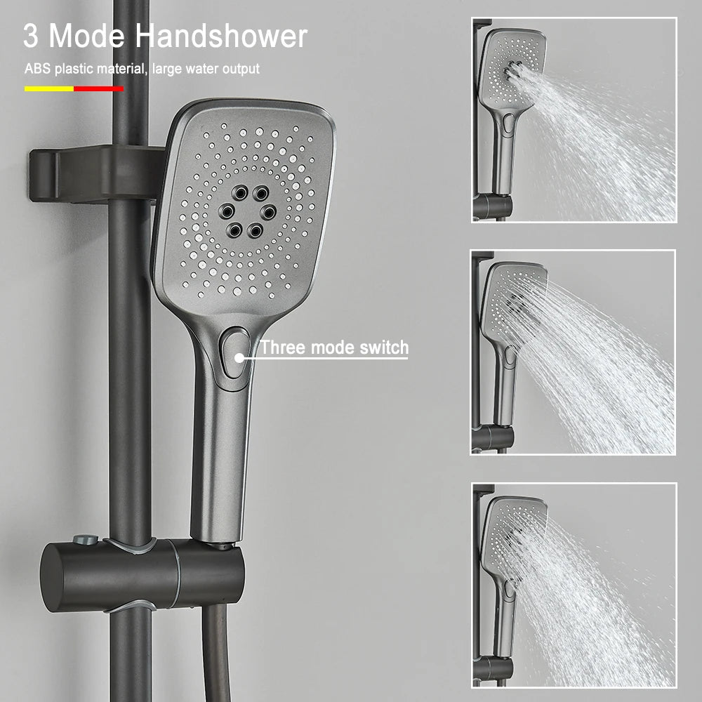 Grey Piano Digital Shower Set Intelligent Brass Bathroom Faucets Hot Cold Waterfall Tap Rainfall White Shower System Chuveiro
