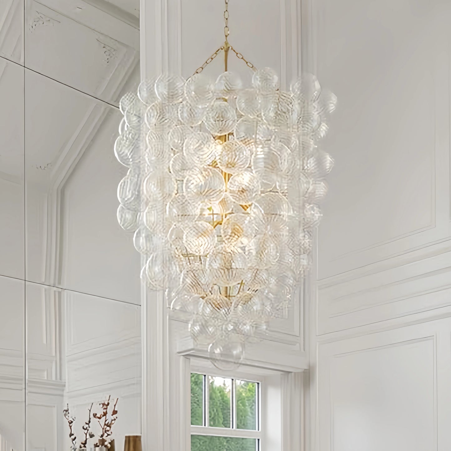 Nordic Glass Bubble Hanging Chandelier Large Foyer Round Ball Ceiling Pendant Light LED Ceiling Chandelier for Dining Room
