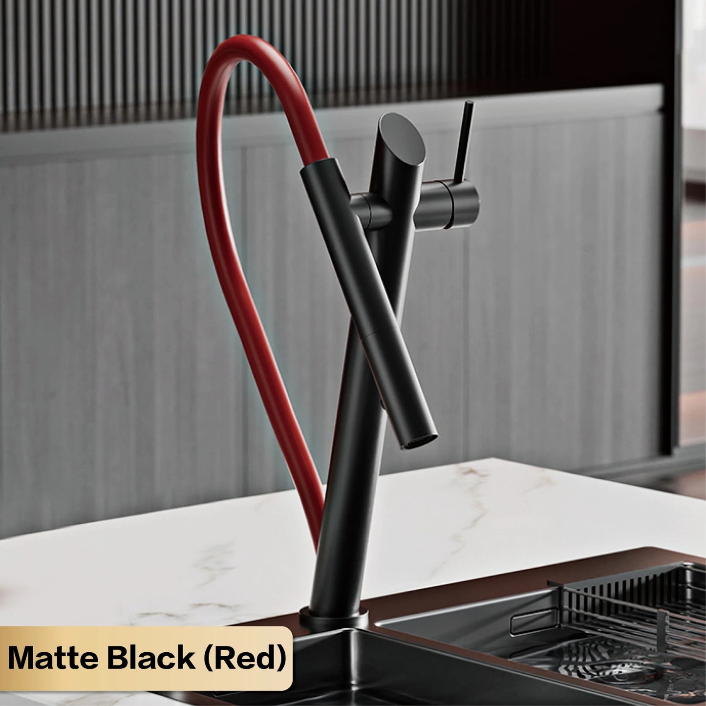 AITANA luxury brass black kitchen faucet with pull-out design, dual control magnetic suction for cold & hot 2-function sink Tap
