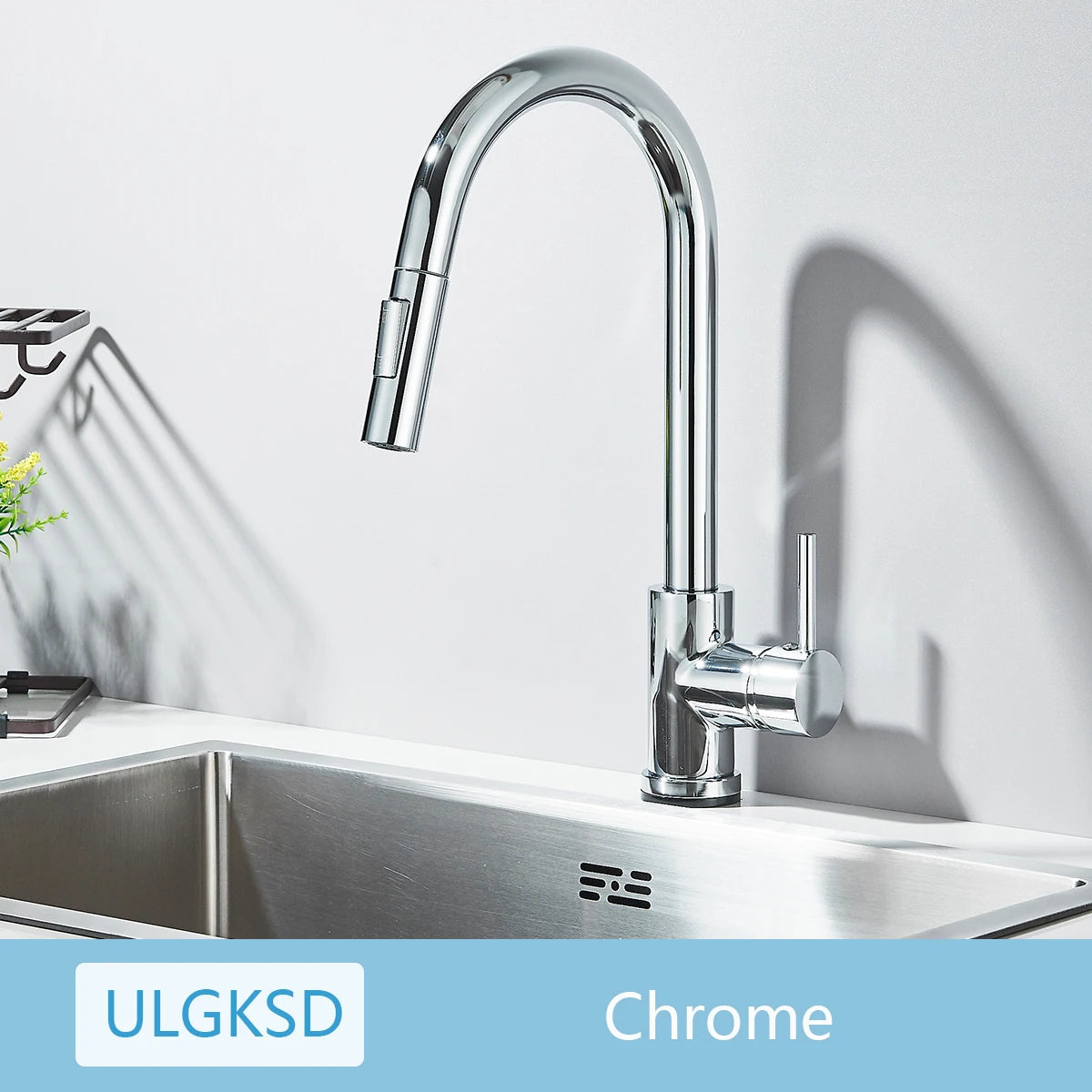 ULGKSD Kitchen Faucet Pull Out 2 Modes Stream Spray Hot And Cold Water Mixer 360 Rotate Single Handle Deck Mounted Crane Tap