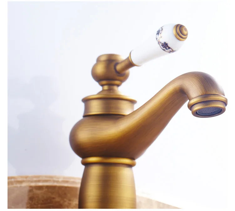 Retro European Bathroom Basin Faucets Gold Mixer Tap Ceramic Decoration Plating Chrome Single Handle Hot And Cold Deck Mounted