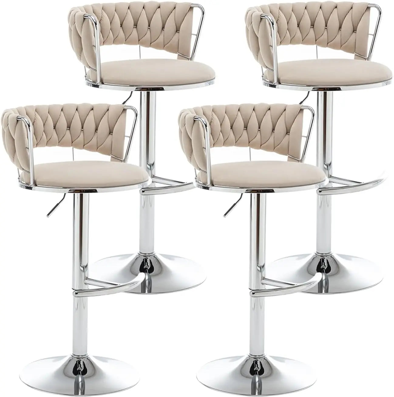 Velvet Low Back Bar Stools Set of 4 Counter Height Bar Stools