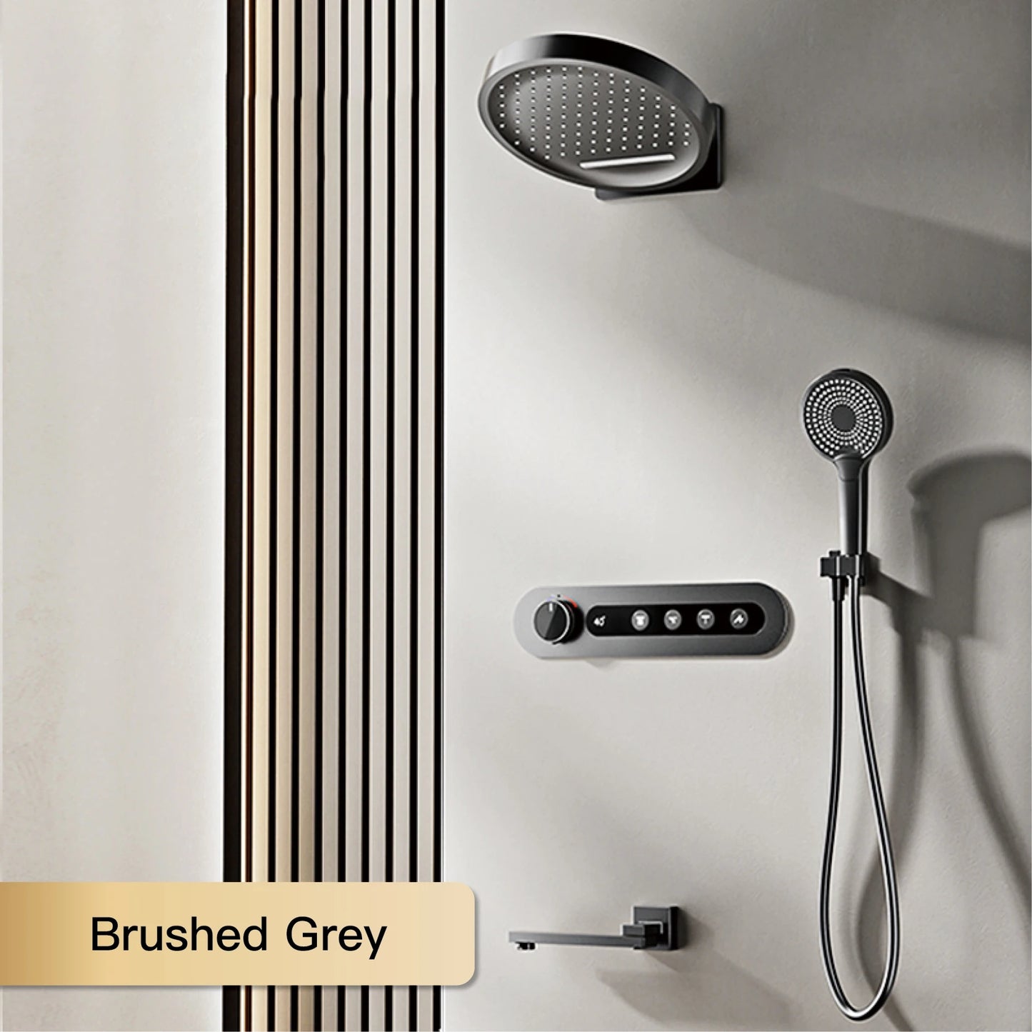Luxury round gun gray brass shower system intelligent digital display with four functions cold and hot dual control shower Tap