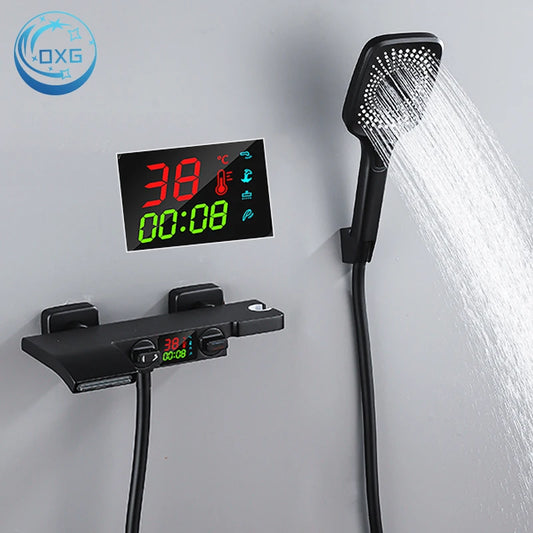 OXG Brass Bathtub Faucet Bathroom Faucet Bath Faucet Shower Mixer Crane Digital Display Faucet for bathroom Waterfall Spout