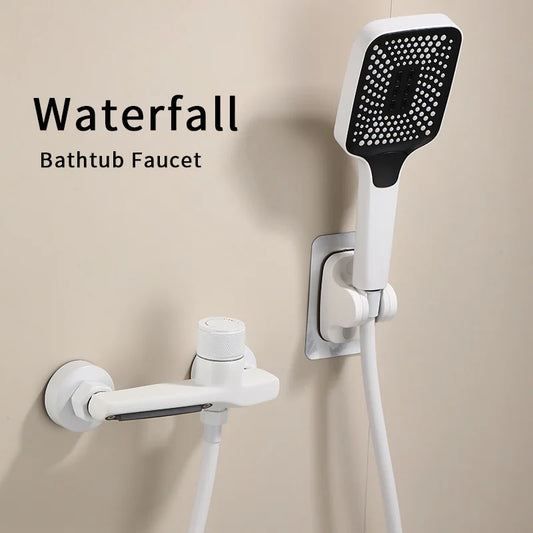 Bathroom Tub Faucet Single Handle Waterfall Spout Mixer Tap with Hand Shower Wall Mounted Bath Faucets Bathtub Tap