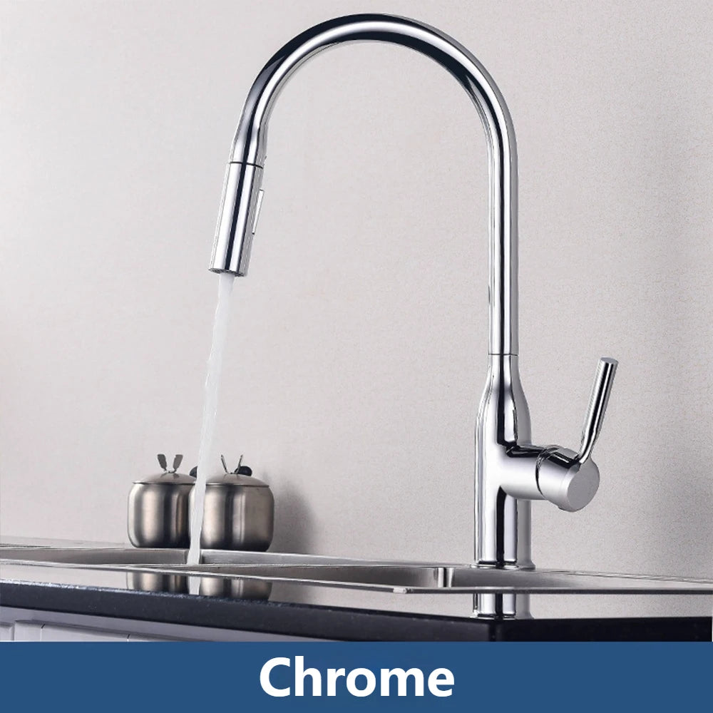 New Single Handle Gray Kitchen Faucet With Pull Down Sprayer High Arc Brass 360 Swivel Kitchen Sink Faucets Deck Mounted Chrome