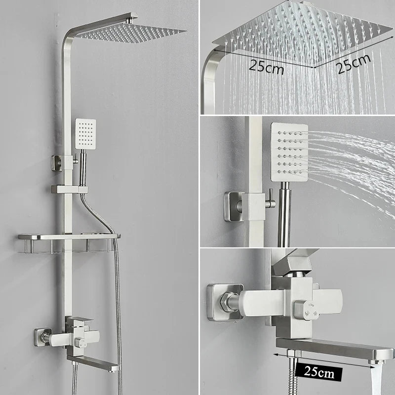 Matte Black Rainfall Shower Faucet Set 8 Inch Showerhead High Pressure Stainless Steel Bathtub Rotate Spout Bath Shower Mixer
