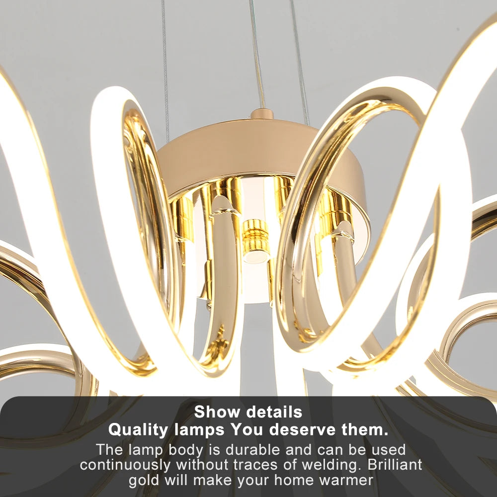 Artpad Gold Modern Chandeliers for Dining Room LED Pendant Light Nordic Hanging Chandelier Living Lamp with Remote Control