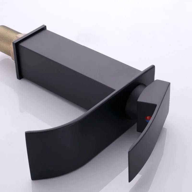 Waterfall style washbasin faucet black cold and hot all copper bathroom kitchen washbasin basin bathroom household use
