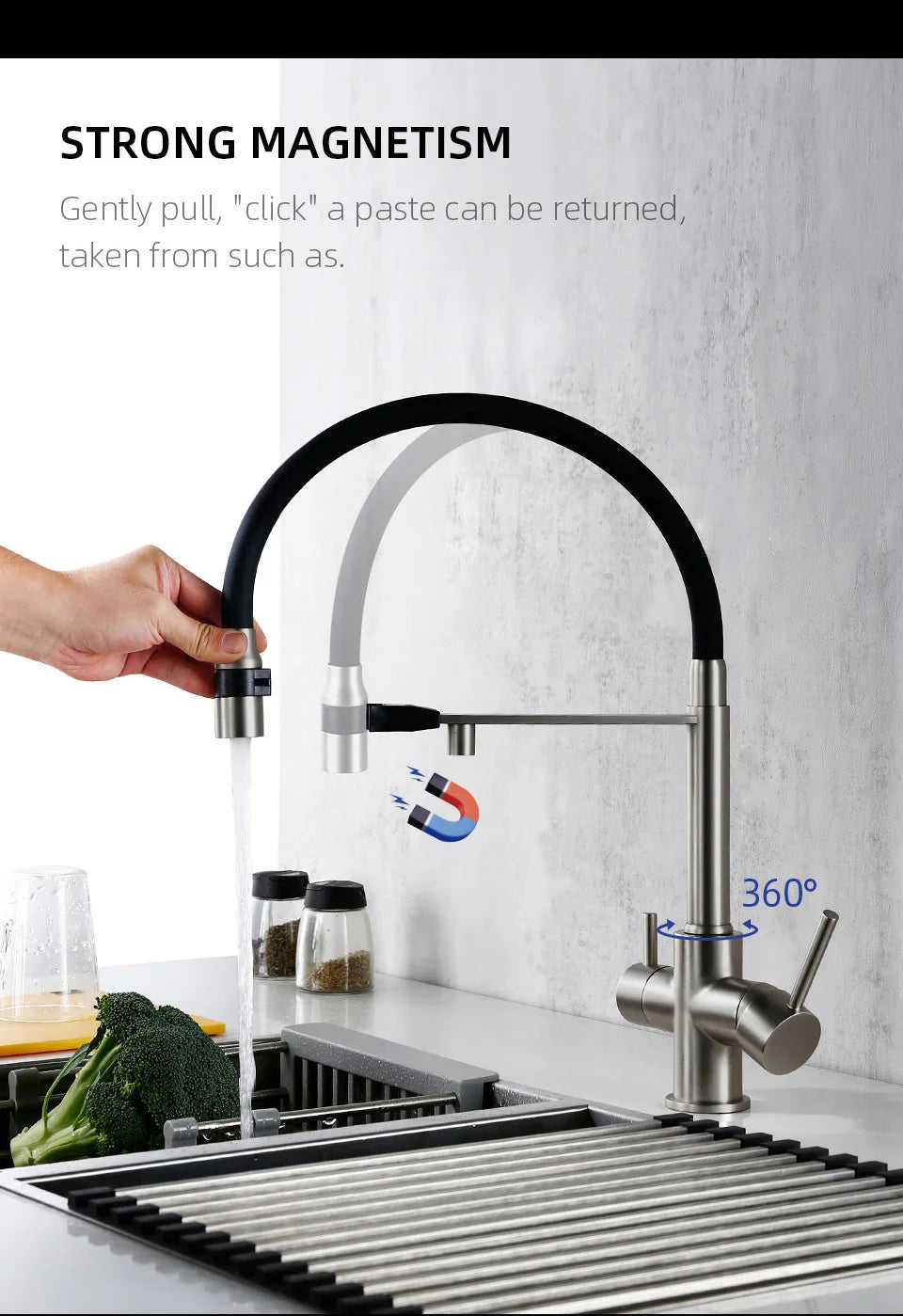 Brushed Nickel Kitchen Faucet Pull Out Double Handle Kitchen Tap Matte Chrome Kitchen Mixer Brass Single Hole 3 Ways Sink Tap