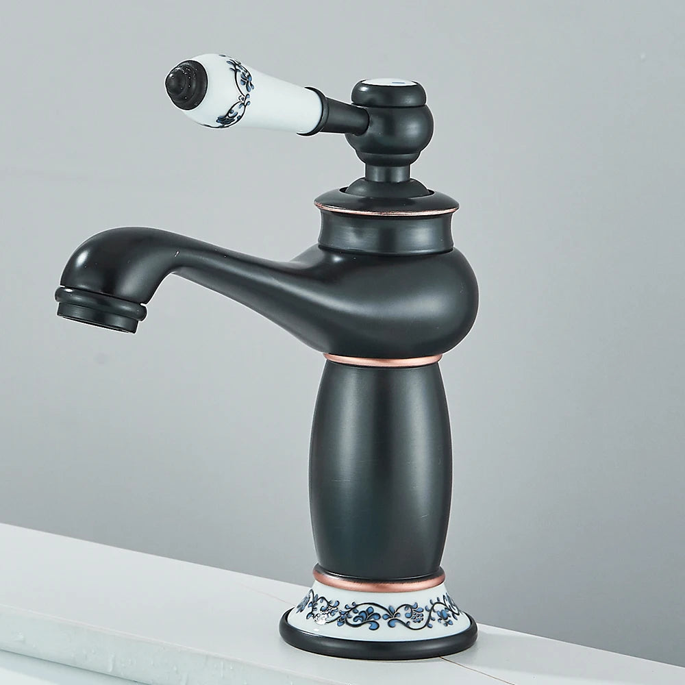 Quyanre Retro Antique Brass Basin Faucet Single Handle Mixer Tap Hot Cold Water Bathroom Sink Faucet