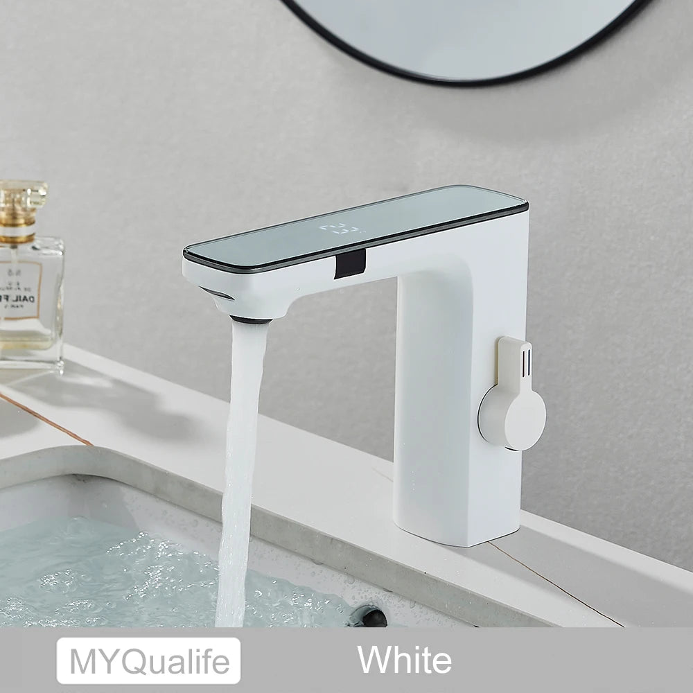 Black Gray Smart Sense Faucet Touchless Digital Display Basin Mixer Battery Power Hot Cold Mixed Water Inductive Bathroon Tap