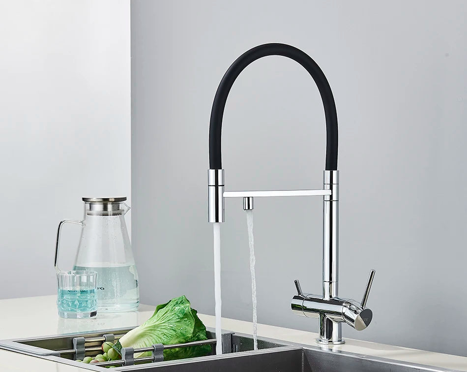 Kitchen Water Filter Faucet Dual Spout Pure Drinking Water Mixer Tap Rotation Water Purification Feature Taps Kitchen Crane