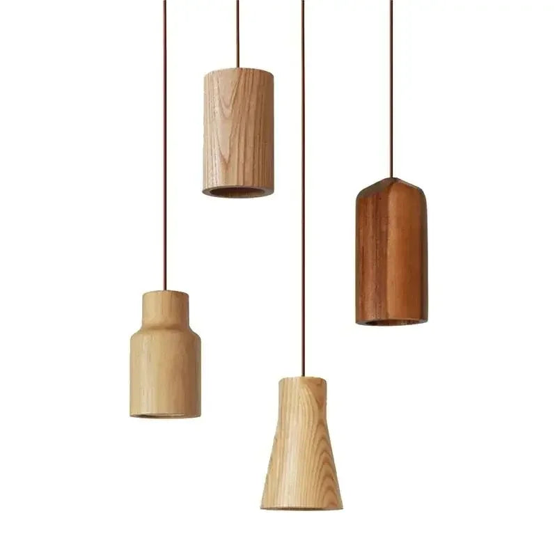 Nordic Wood Pendant Light Rubberwood Single Head Lighting For Bedroom Restaurant Platform Front Window Cafe Decorative LED Light