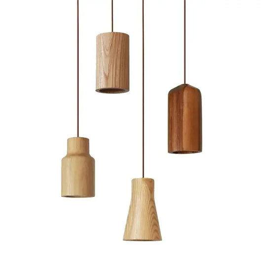 Nordic Wood Pendant Light Rubberwood Single Head Lighting For Bedroom Restaurant Platform Front Window Cafe Decorative LED Light