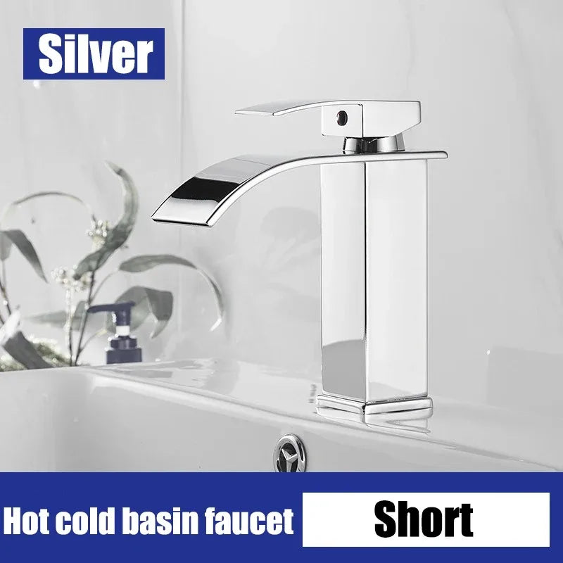 Waterfall style washbasin faucet black cold and hot all copper bathroom kitchen washbasin basin bathroom household use