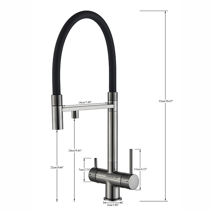 Black Filtered Kitchen Faucet Pull Out Spray Kitchen Purified Faucet 360 Rotation Filter Tap 3 Ways Sink Drink Water Faucet