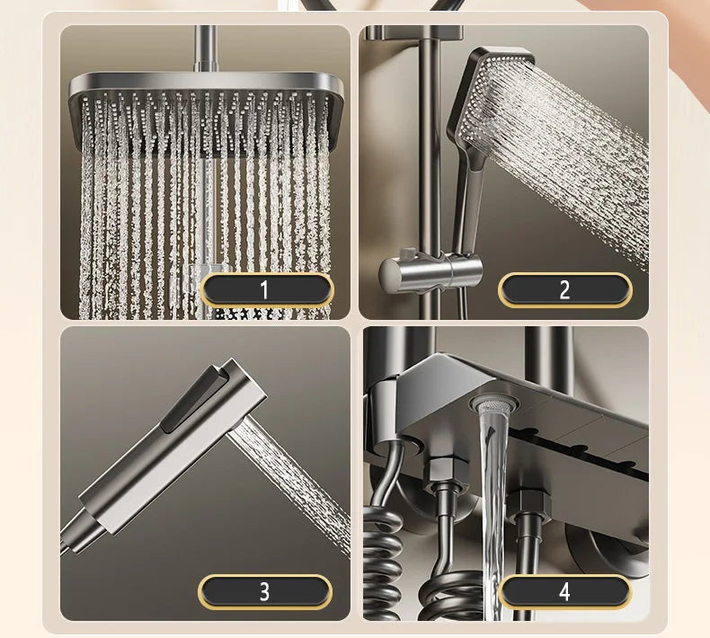 Black or Brass 4 Way Shower System Set