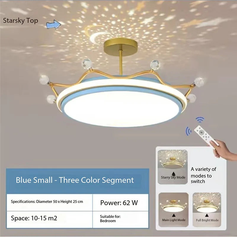 Crown LED Dimmable Ceiling Chandelier Star And Moon Lamp Pendant Children Boys Girls Bedroom Study Kid's Ceiling Lamp Room Decor