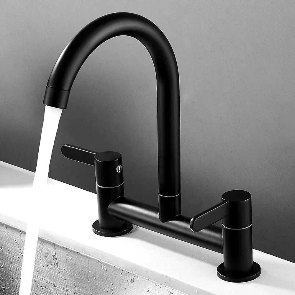 Kitchen Faucet Modern Double Handles Sink Tap 360° Swivel Spout Mixing Faucet Brass Bathroom Faucet for  Sink Deck Mounted