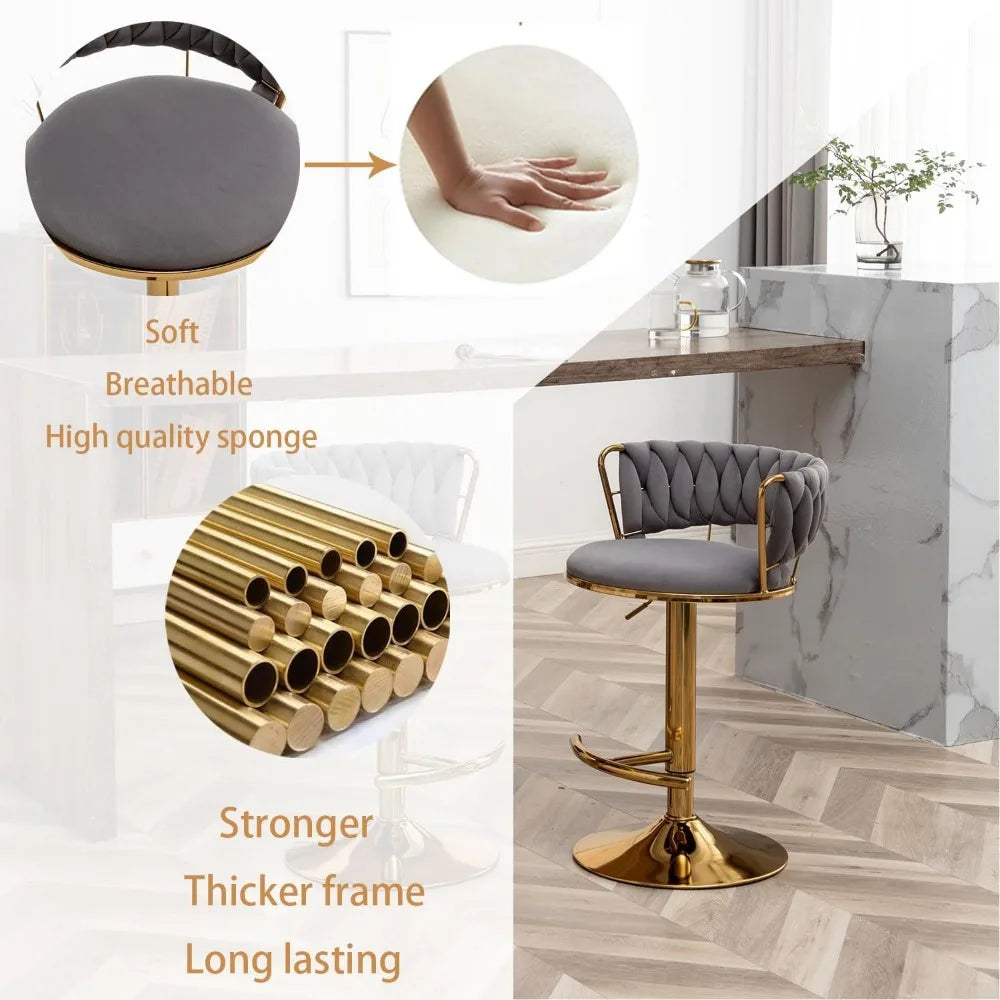 Velvet Low Back Bar Stools Set of 4 Counter Height Bar Stools