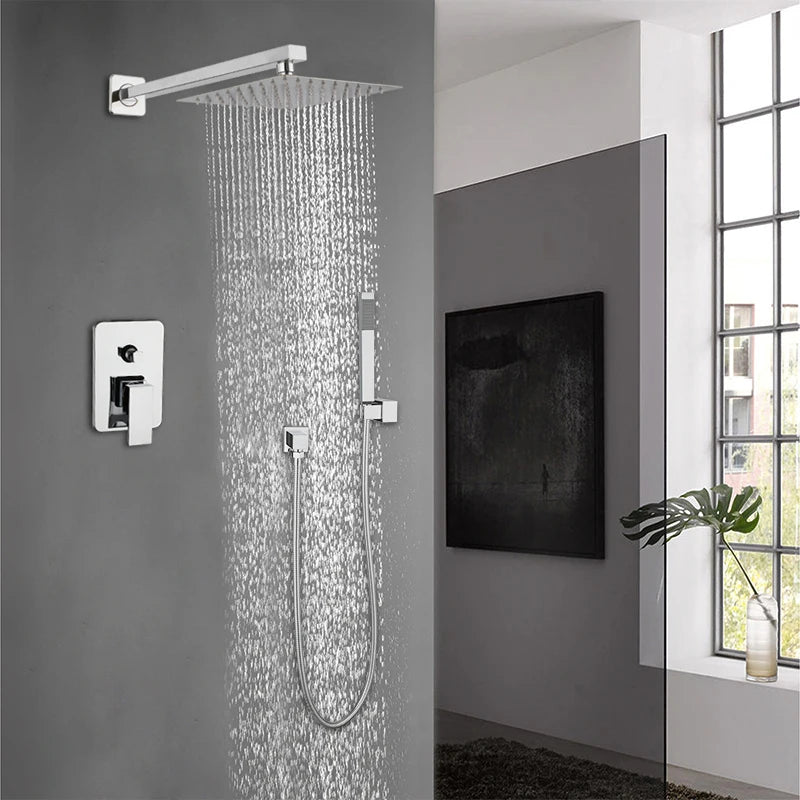 ZAPPO Bathroom Shower Set Bath Shower Faucet Mixer Rainfall Shower Head with Handshower Systerm Bathtub Tap Wall Mounted