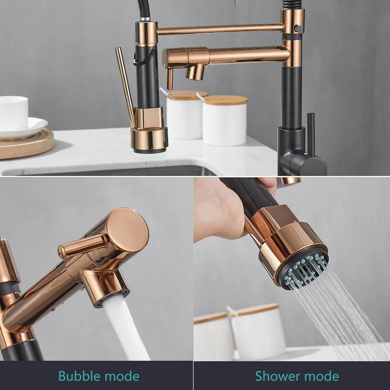 Brass kitchen sink faucet  360 degree rotating spring faucet  Single handle cold and hot mixed water tap