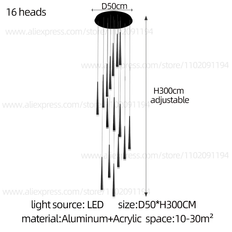 LED Modern Chandelier Minimalist Nordic Pendant Gold And Black Hanging Wire Living Room Long Chandelier Large Staircase Pendant