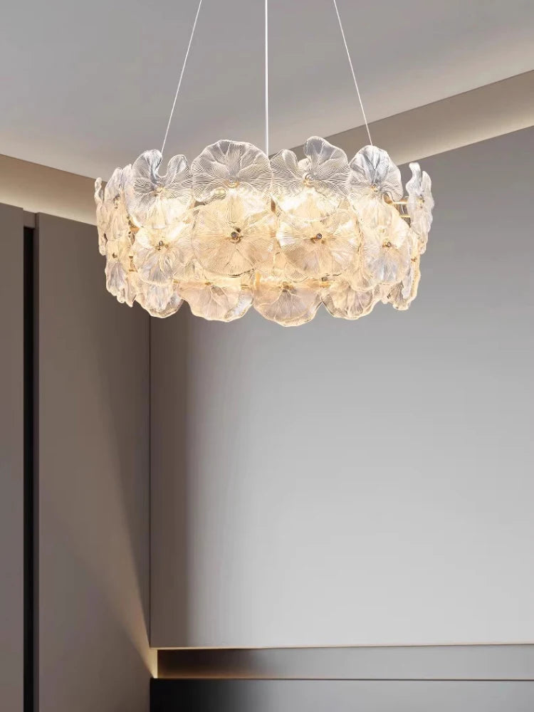 Modern Luxury Lotus Leaf Glass Chandelier Room Decor Led Light Living Dining Bedroom Villa Pendant Lamp Indoor Lighting Fixtures