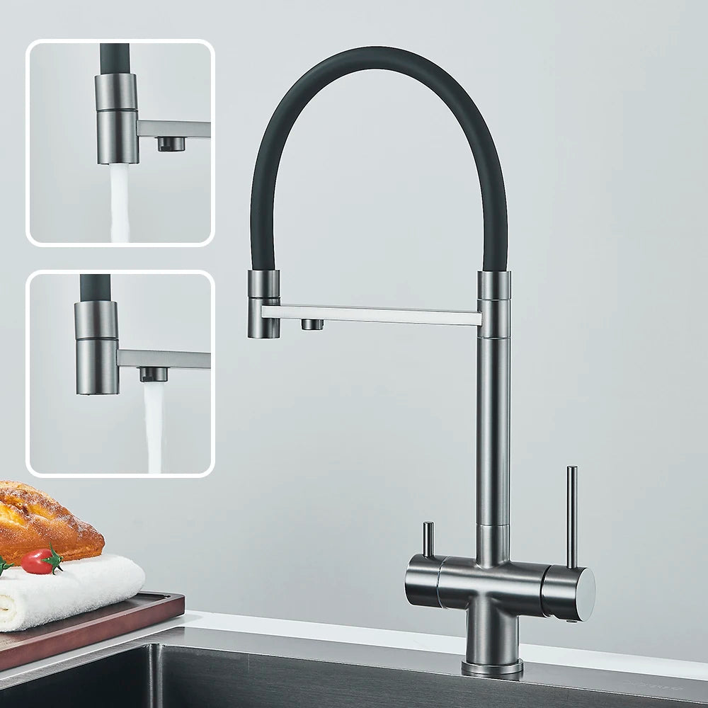Senlesen Filter Water Kitchen Faucet Gray Pull Down Flexible Sprayer Deck Mounted Hot Cold Mixer Crane Tap 360 Degree Rotation