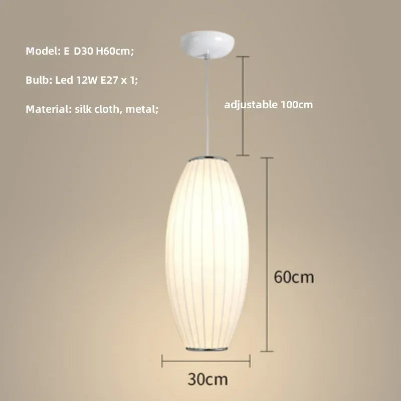 Nordic Minimalism Silk Led Pendant Lights Wabi Sabi Lustre E27 Pendant Lamp Suspend Chandelier Led Luminarias Hang Lamp Fixtures