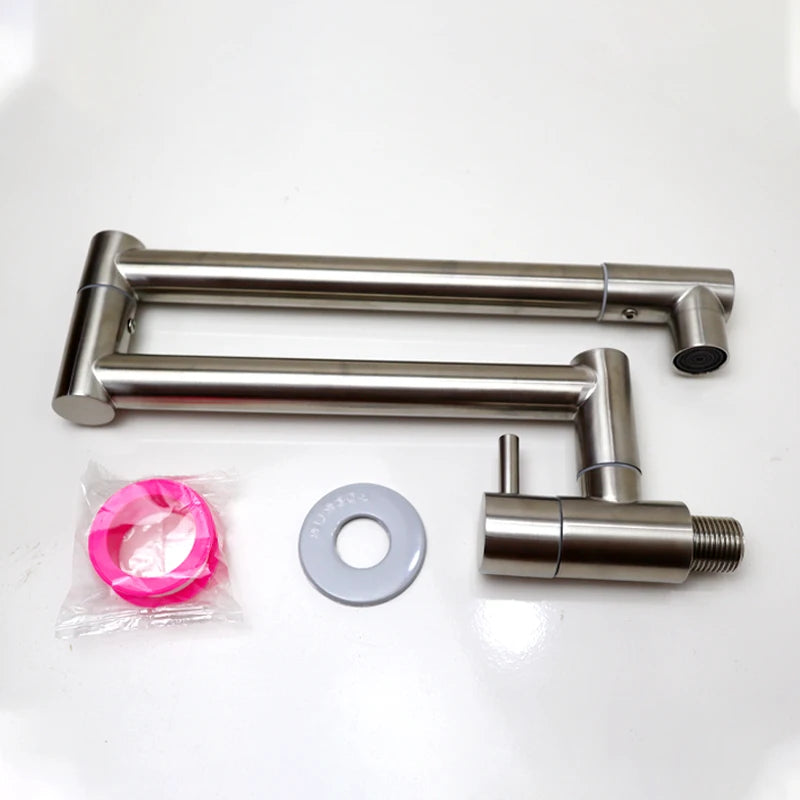 Baokemo Folding into the Wall Faucet 304 Stainless Steel Universal Rotation Faucet Kitchen Concealed Single Cold Faucet