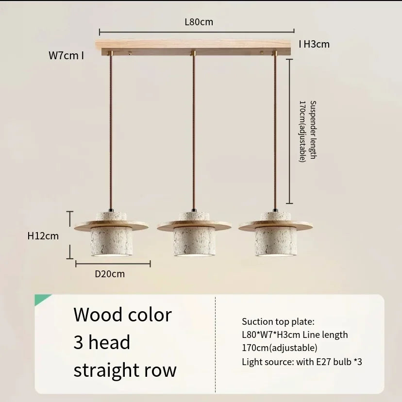 High Quality Stone Pendant Light Indoor LED Walnut/Log Yellow Travertine Chandelier Parlor Bedroom Cafe Bar Hanging Light