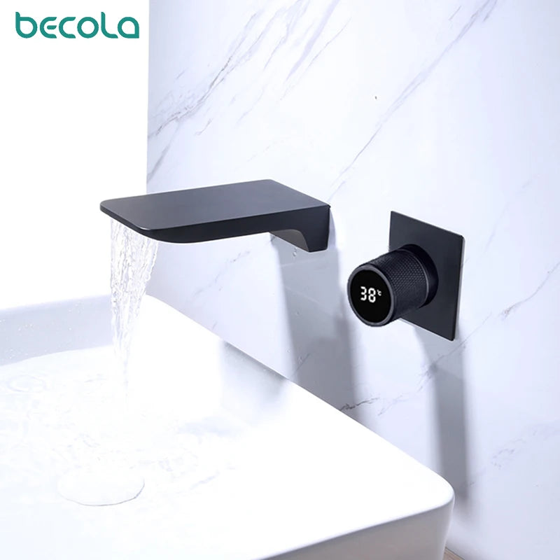 Digital display concealed in wall mounted basin, wash basin faucet  Faucet Single Handle Hot Cold Washbasin Basin Sink Faucet
