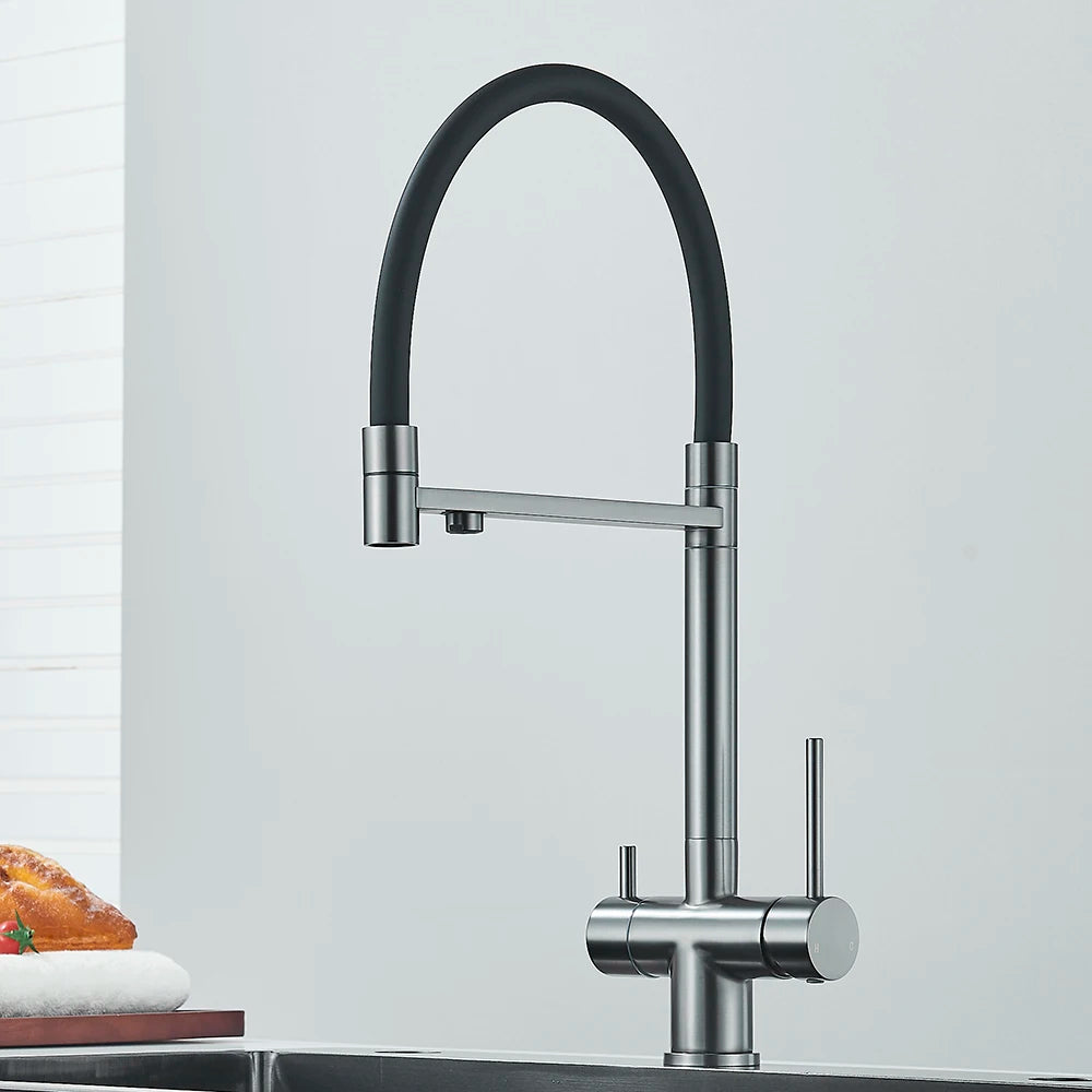 Senlesen Filter Water Kitchen Faucet Gray Pull Down Flexible Sprayer Deck Mounted Hot Cold Mixer Crane Tap 360 Degree Rotation