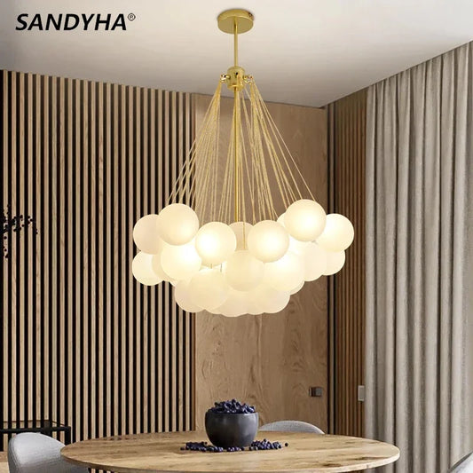 Gold + Black Nordic Frosted Glass Ball Chandeliers