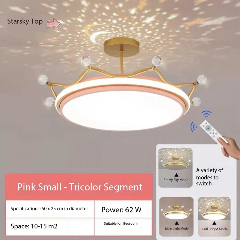 Crown LED Dimmable Ceiling Chandelier Star And Moon Lamp Pendant Children Boys Girls Bedroom Study Kid's Ceiling Lamp Room Decor